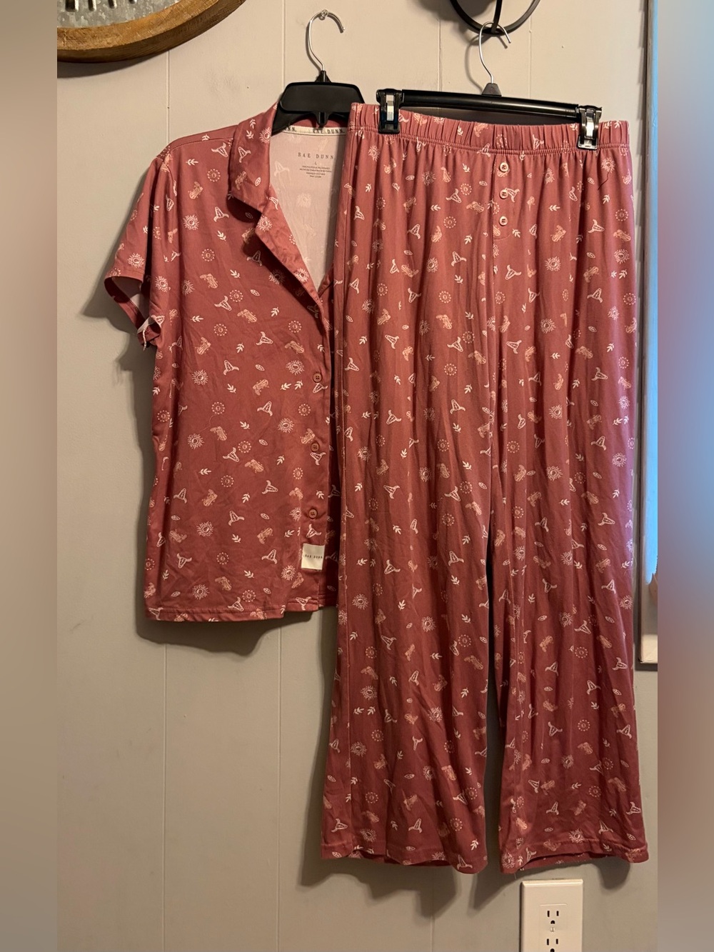 Rae Dunn Short-Sleeve Pajama Set in Dusty Rose with White Print